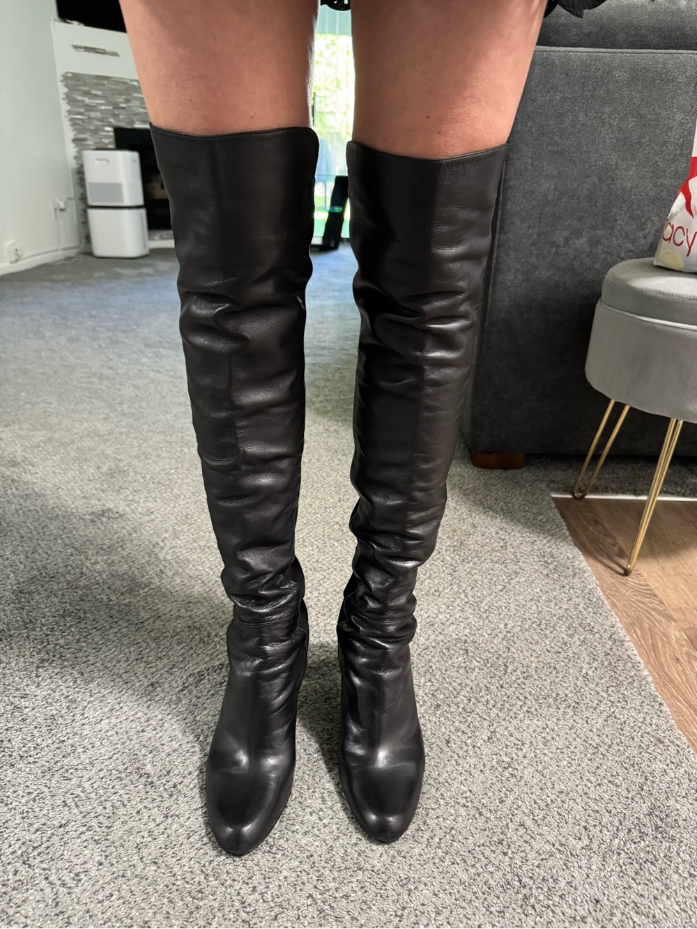 Stuart Weitzman Black Leather Over-the-Knee Boots